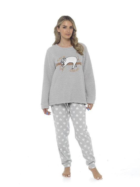 Women's Cosy Sloth Teddy Fleece Pyjama Set - Large