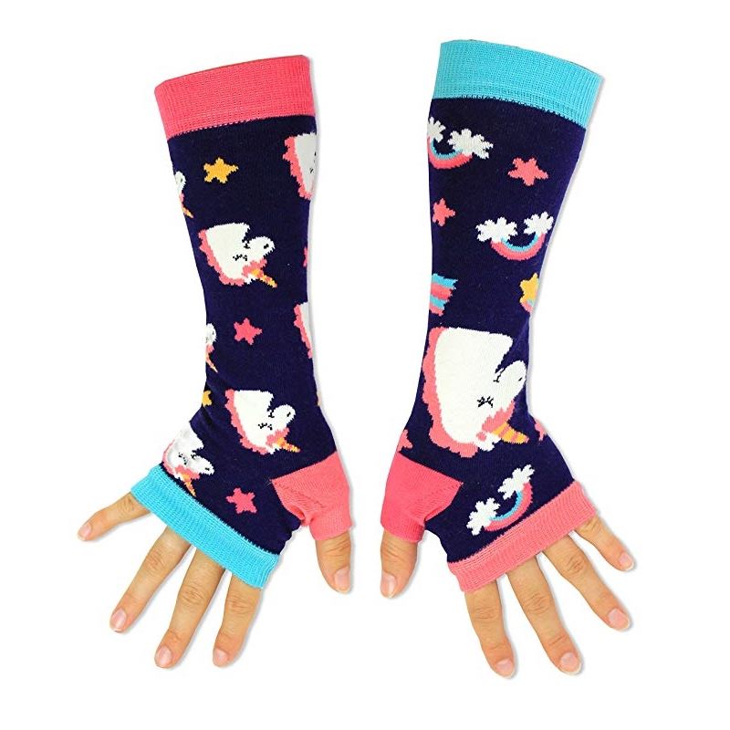 Unicorn Rainbow Girls Long Arm Warmers Sleeves Fingerless Gloves
