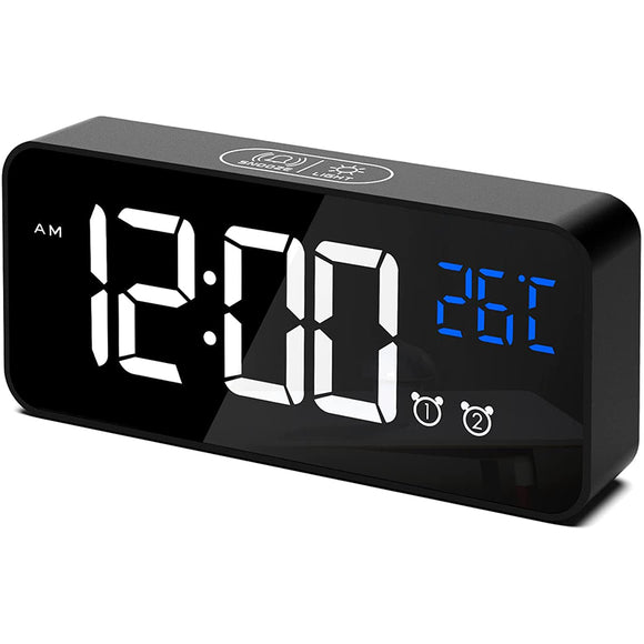 Mirror LED USB Charging Digital Clock with Dual Alarms Temperature Display