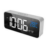 Mirror LED USB Charging Digital Clock with Dual Alarms Temperature Display