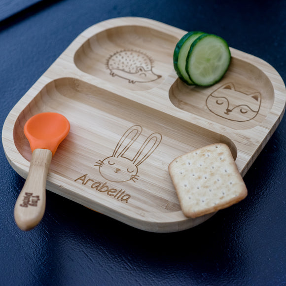 Personalised Woodland Bamboo Suction Plate & Spoon