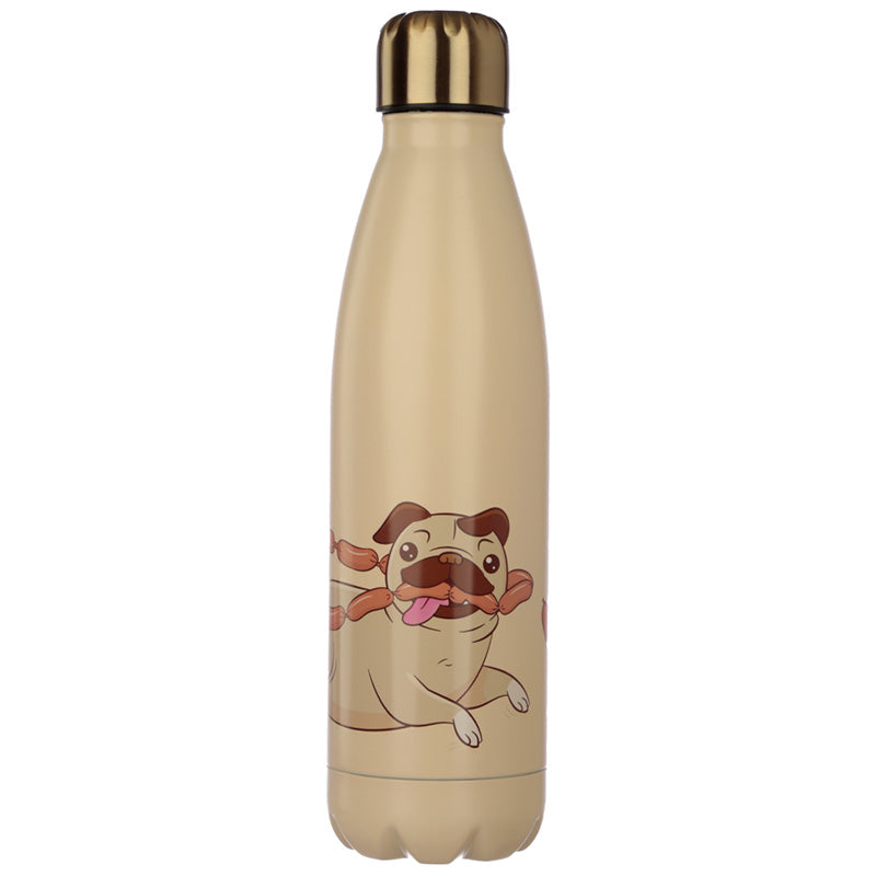 Reusable Mopps Pug Stainless Steel Hot & Cold Thermal Insulated Drinks Bottle 500ml