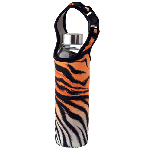 Reusable 500ml Glass Water Bottle with Protective Neoprene Sleeve - Big Cat Stripes