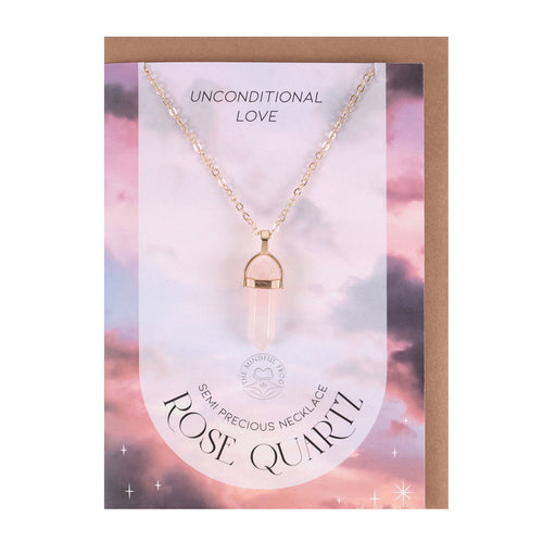 Rose Quartz Crystal Necklace Card - Unconditional Love