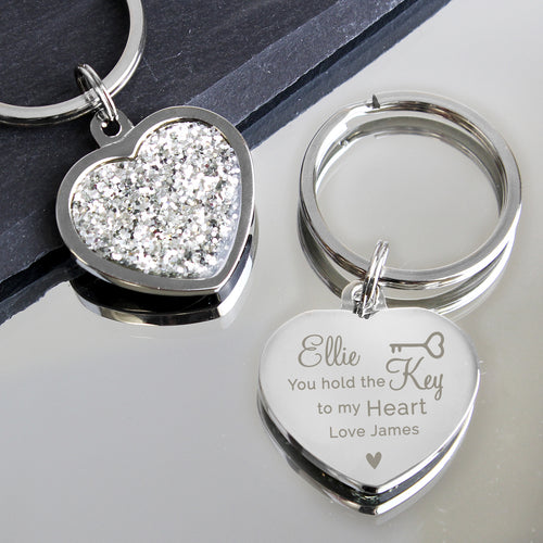 Personalised You Hold The Key Diamante Heart Keyring
