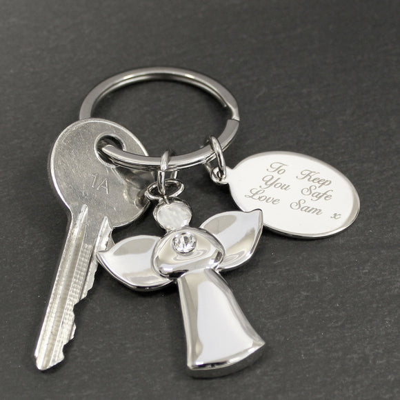 Personalised Silver Plated Angel Keyring