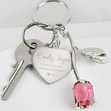 Personalised Silver Plated Swirls & Hearts Rose Keyring