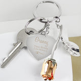 Personalised Silver Plated Swirls & Hearts Rose Keyring