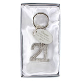 Personalised Swirls & Hearts Diamante 21 Keyring