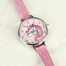 Load image into Gallery viewer, Personalised Unicorn with Pink Glitter Strap Girls Watch