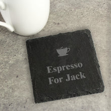 Load image into Gallery viewer, Personalised Hot Drink Motif Single Slate Coaster