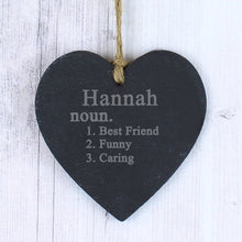 Load image into Gallery viewer, Personalised Word Definition Slate Heart Decoration