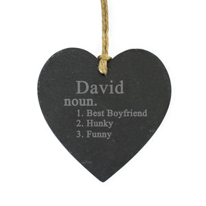 Personalised Word Definition Slate Heart Decoration