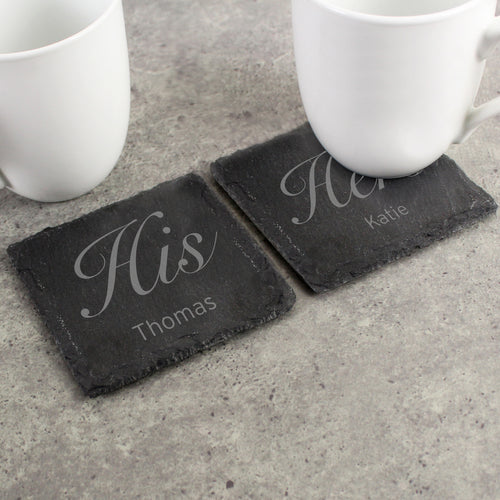 Personalised His and Hers Slate Coaster Set