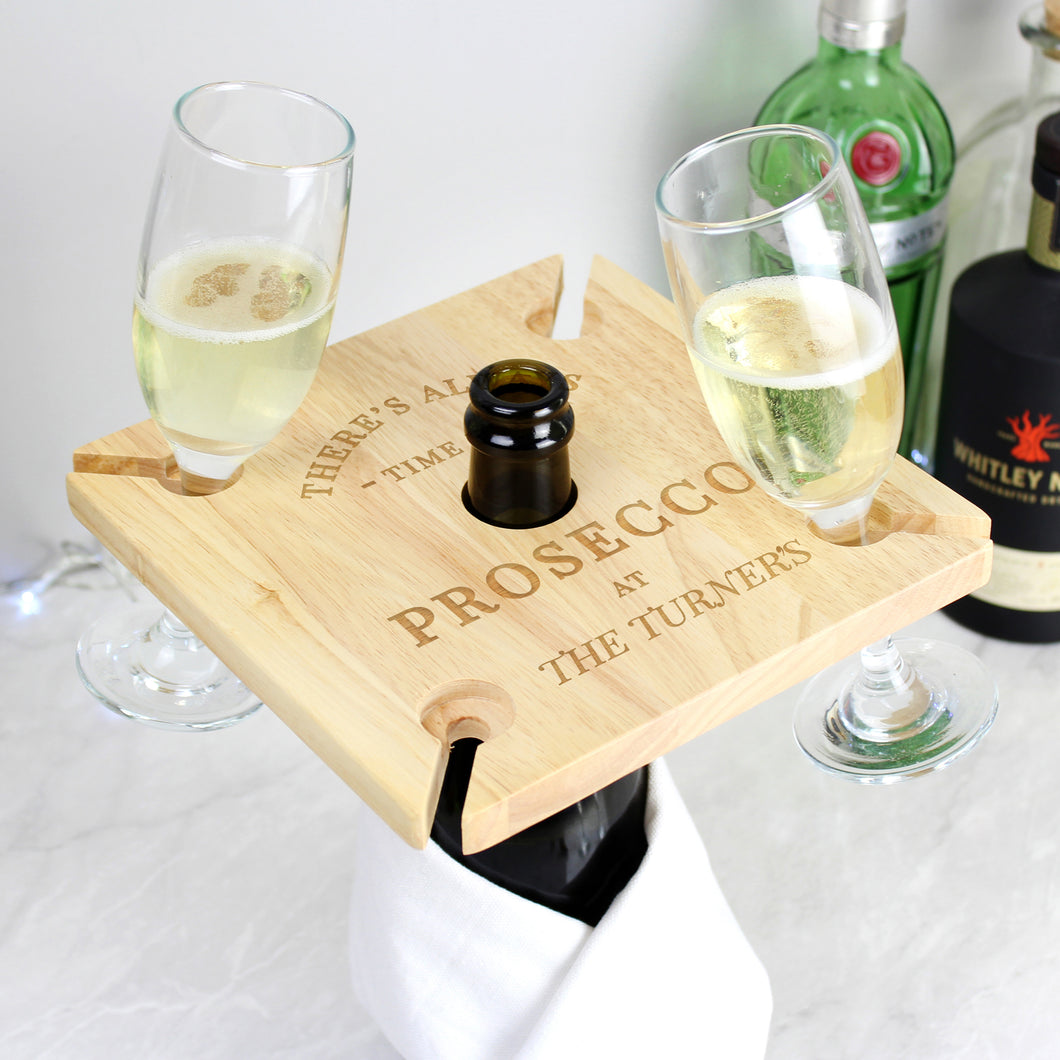 Personalised Prosecco Four Wine Glass Holder & Bottle Butler