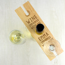 Load image into Gallery viewer, Personalised &#39;Improves With Wine&#39; Wine Glass &amp; Bottle Holder