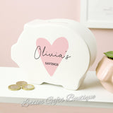 Personalised Pink Heart Piggy Bank