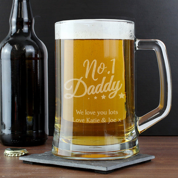 Personalised No.1 DADDY Glass Pint Stern Tankard