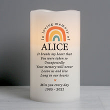 Load image into Gallery viewer, Personalised In Loving Memory Rainbow LED candle - ANY NAME