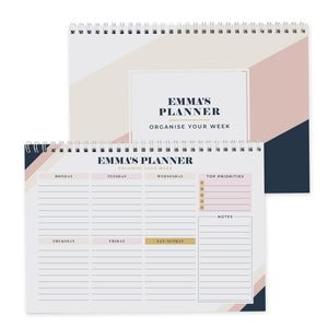 Personalised Free Text Navy & Blush A4 Desk Planner