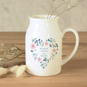 Personalised Floral Heart Flower Jug