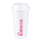 Personalised Pink Name Island Insulated Reusable Eco Travel Cup