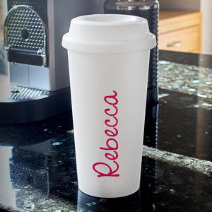 Personalised Pink Name Island Insulated Reusable Eco Travel Cup