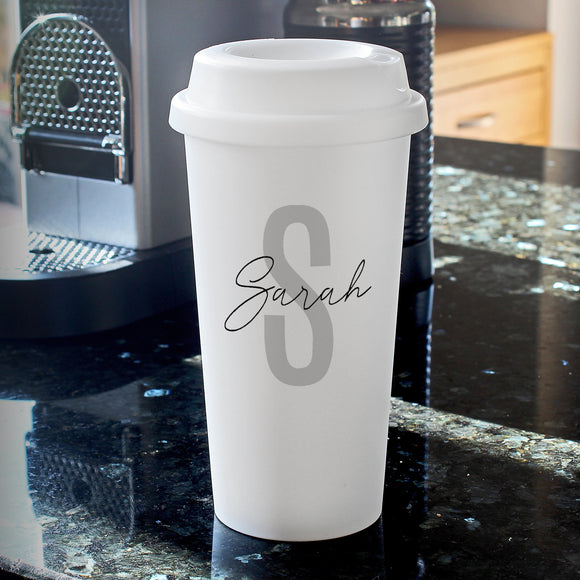 Personalised Initial & Name Double Walled Travel Mug