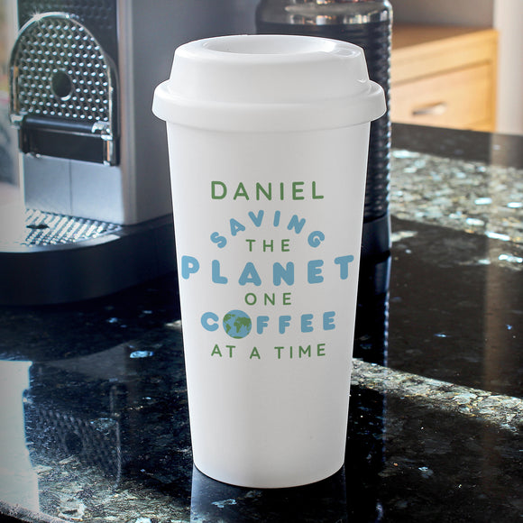 Personalised 'Saving the Planet' Double Walled Travel Mug