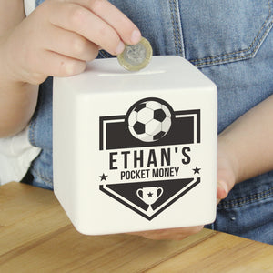 Personalised Football Badge Ceramic Square Money Box