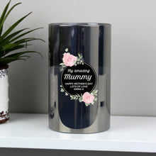 Load image into Gallery viewer, Personalised Floral Smoked Glass LED Candle