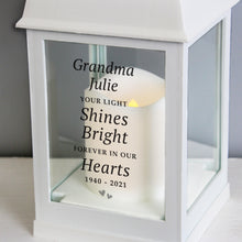 Load image into Gallery viewer, Personalised &#39;Your Light Shines Bright&#39; White Lantern