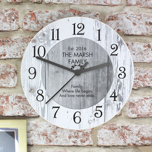 Personalised Any Message Shabby Chic Large Wooden Clock