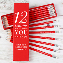 Load image into Gallery viewer, Personalised 12 Reasons Why I Love You Box and 12 HB Pencils