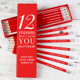 Personalised 12 Reasons Why I Love You Box and 12 HB Pencils