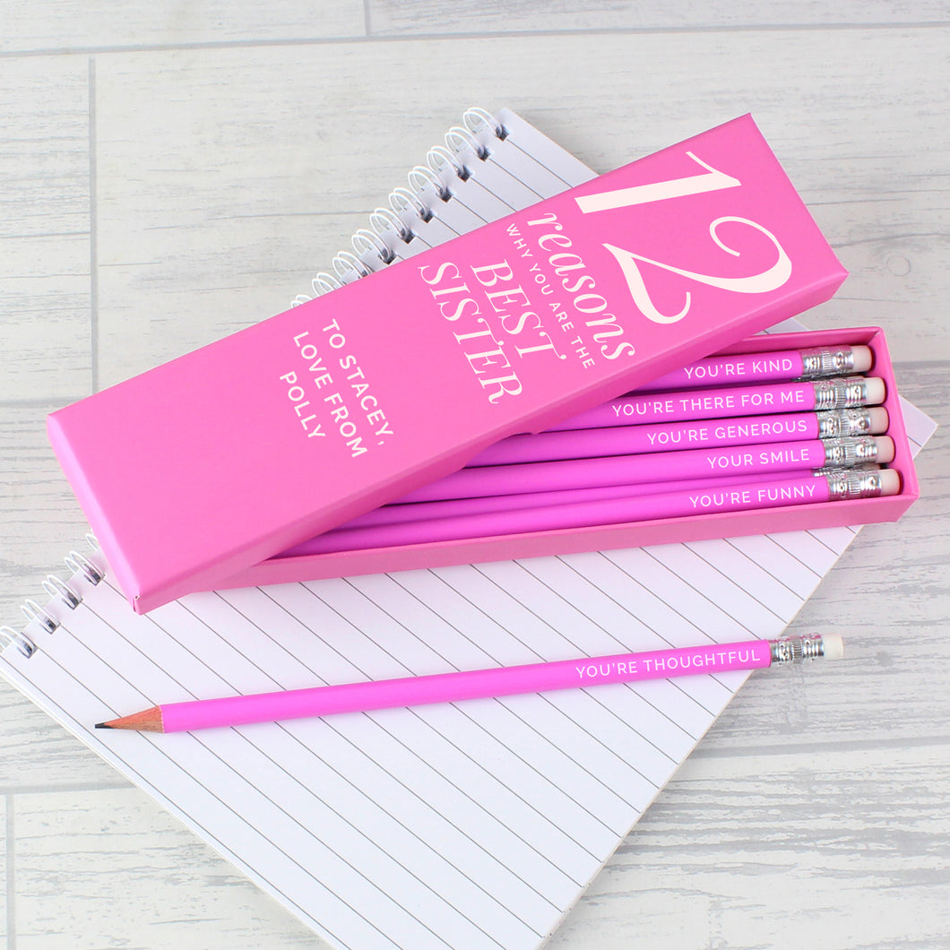 Personalised 12 Reasons Why I Love You Box and 12 HB Pencils