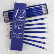 Load image into Gallery viewer, Personalised 12 Reasons Box and 12 Blue HB Pencils