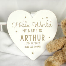 Load image into Gallery viewer, Personalised Hello World Wooden Heart Decoration