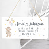 Personalised Teddy & Balloons White Wooden Sign