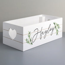 Load image into Gallery viewer, Personalised Name Only Botanical White Wooden Crate