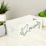 Personalised Name Only Botanical White Wooden Crate