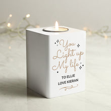 Load image into Gallery viewer, Personalised Light Up My Life White Wooden Tea light Holder