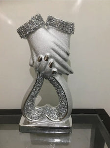 Silver Heart In Hands Crushed Sparkle Ornament