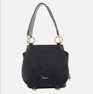 Womens Lotus Saddle Handbag Faux Leather Ladies Shoulder Bag Tote Black/Chestnut