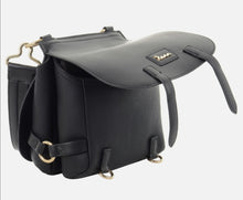 Load image into Gallery viewer, Womens Lotus Saddle Handbag Faux Leather Ladies Shoulder Bag Tote Black/Chestnut