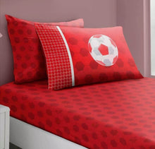 Load image into Gallery viewer, KIDS FOOTBALL DUVET COVER SET Reversible Bedding Matching Fitted Sheet &amp; Curtain