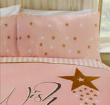 WISH UPON A STAR DUVET COVER KIDS GIRLS SINGLE LINEN BEDDING QUILT SET PINK GOLD