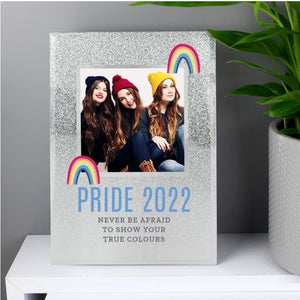 Personalised Rainbow 4x4 Glitter Glass Photo Frame