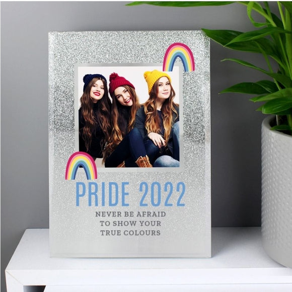 Personalised Rainbow 4x4 Glitter Glass Photo Frame