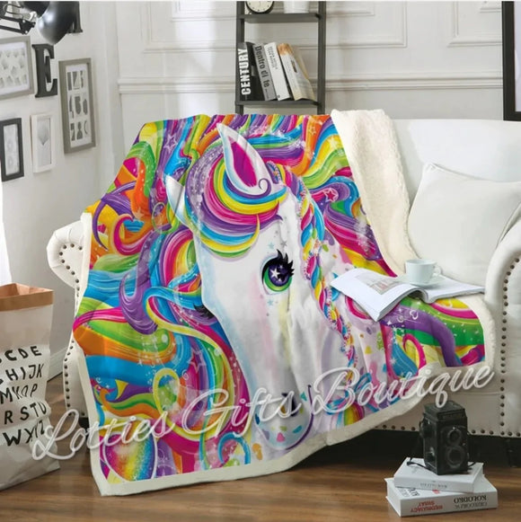 Colourful Unicorn Sherpa Throw